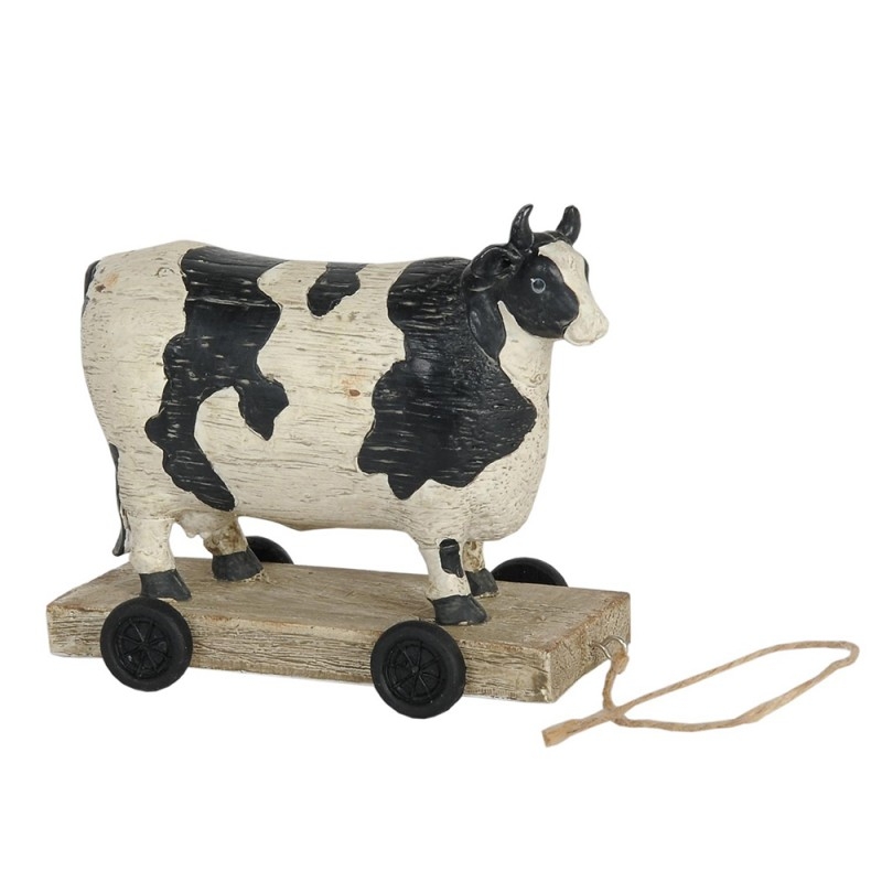 Polyresinová dekorácia kravičky v krémovo-čiernom farebnom prevedení na kolieskach 14 x 7 x 12 cm Clayre & Eef 44006 - obrázok 1