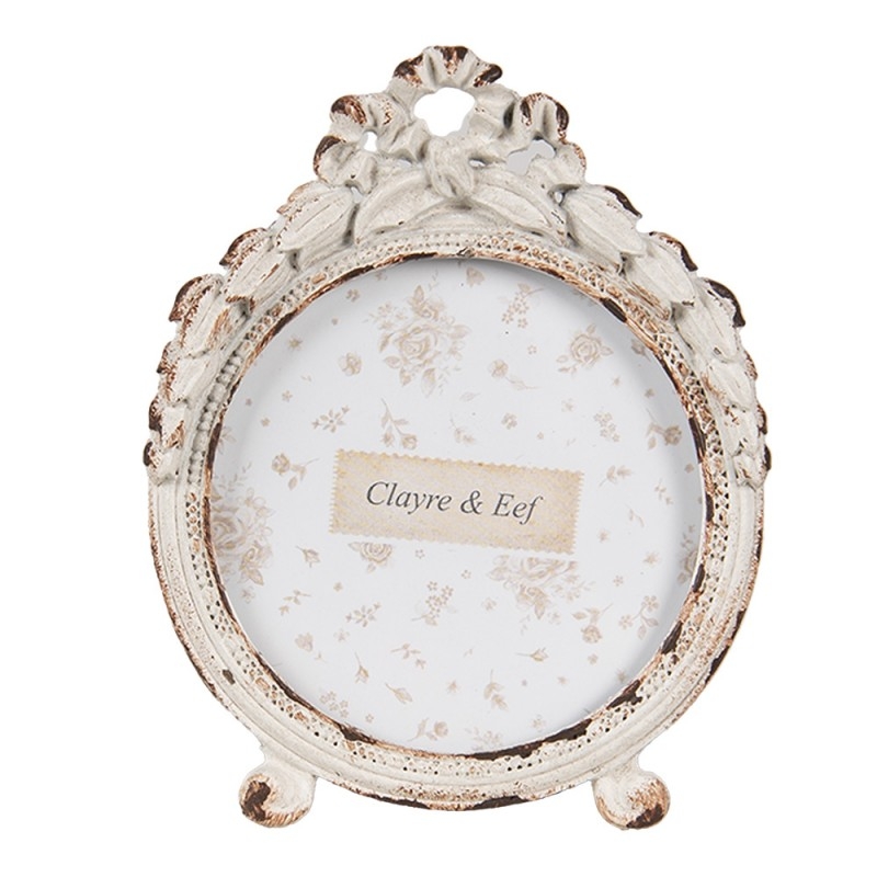 Kovová dekorácia fotorámu v bielom farebnom prevedení s dekorovaním a v ošúchanom vintage štýle 7 x 9 x 2 cm Clayre & Eef 44397 - obrázok 1