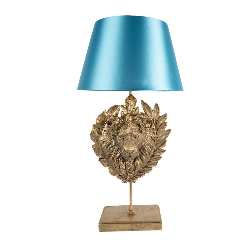 Polyresinová dekorácia stolnej lampy v zlatom farebnom prevedení s modrým tienidlom vo vintage retro štýle 35 x 66 cm Clayre & Eef 43893 - obrázok 1