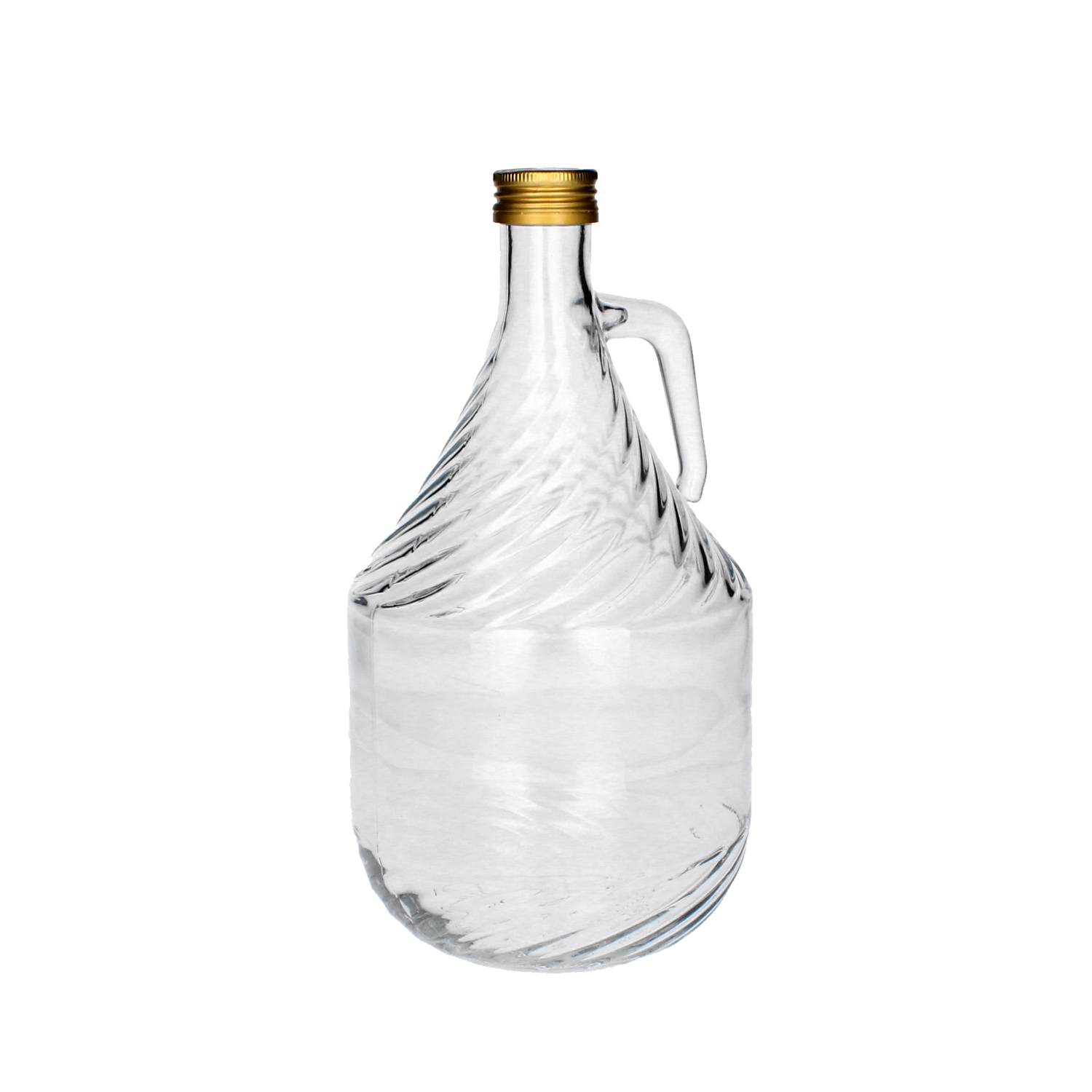 Sklenená transparentná fľaša so zlatým kovovým uzáverom a úchopom 2 litre 40810 - obrázok 1