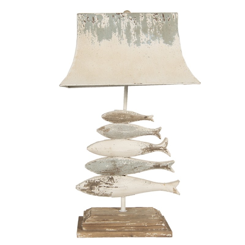 Dreveno-kovová stolná lampa s kovovým béžovým tienidlom a dreveným podstavcom 44 x 30 x 75 cm Clayre & Eef 41098 - obrázok 1
