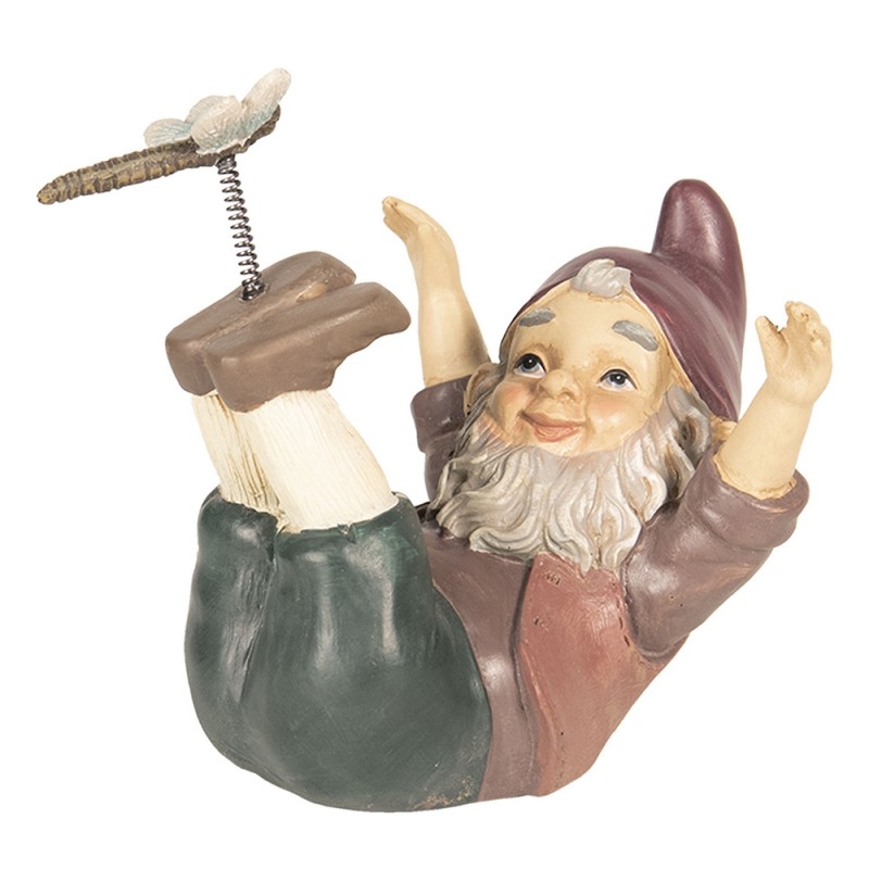 Polyresinová dekorácia ako postavička ležiaceho trpaslíka s vážkou lietajúcej na pružinke 15 x 12 x 13 cm Clayre & Eef 36137 - obrázok 1