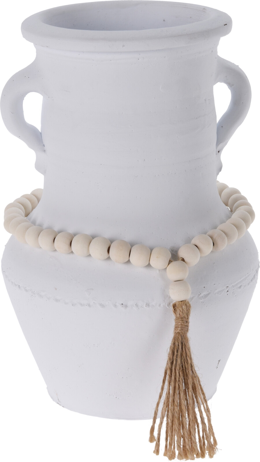 Keramický kvetináč v bielom farebnom prevedení s dekorom korálikov a strapca s uškami 27 cm 40568 - obrázok 1