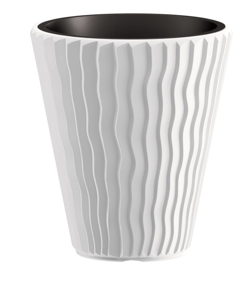 Plastový oválny kvetináč SANDY s vrúbkovaným vzorom v bielej farbe s vkladom 35 cm 27915 - obrázok 1