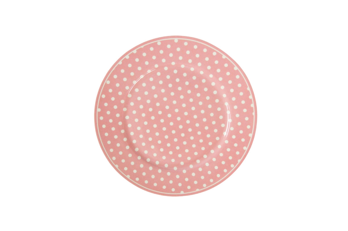 Pastelovo ružový retro porcelánový dezertný tanier s bodkovaným bielym dekorom o priemere 20 cm Isabelle Rose 35851 - obrázok 1