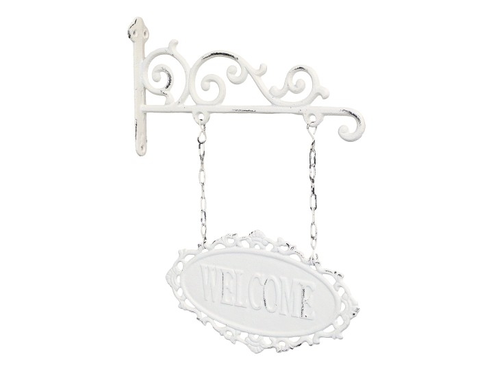 Kovový biely patinovaný doplnok na stenu s nápsom welcome Chic Antique 38x30,5 x 4 cm 44282 - obrázok 1