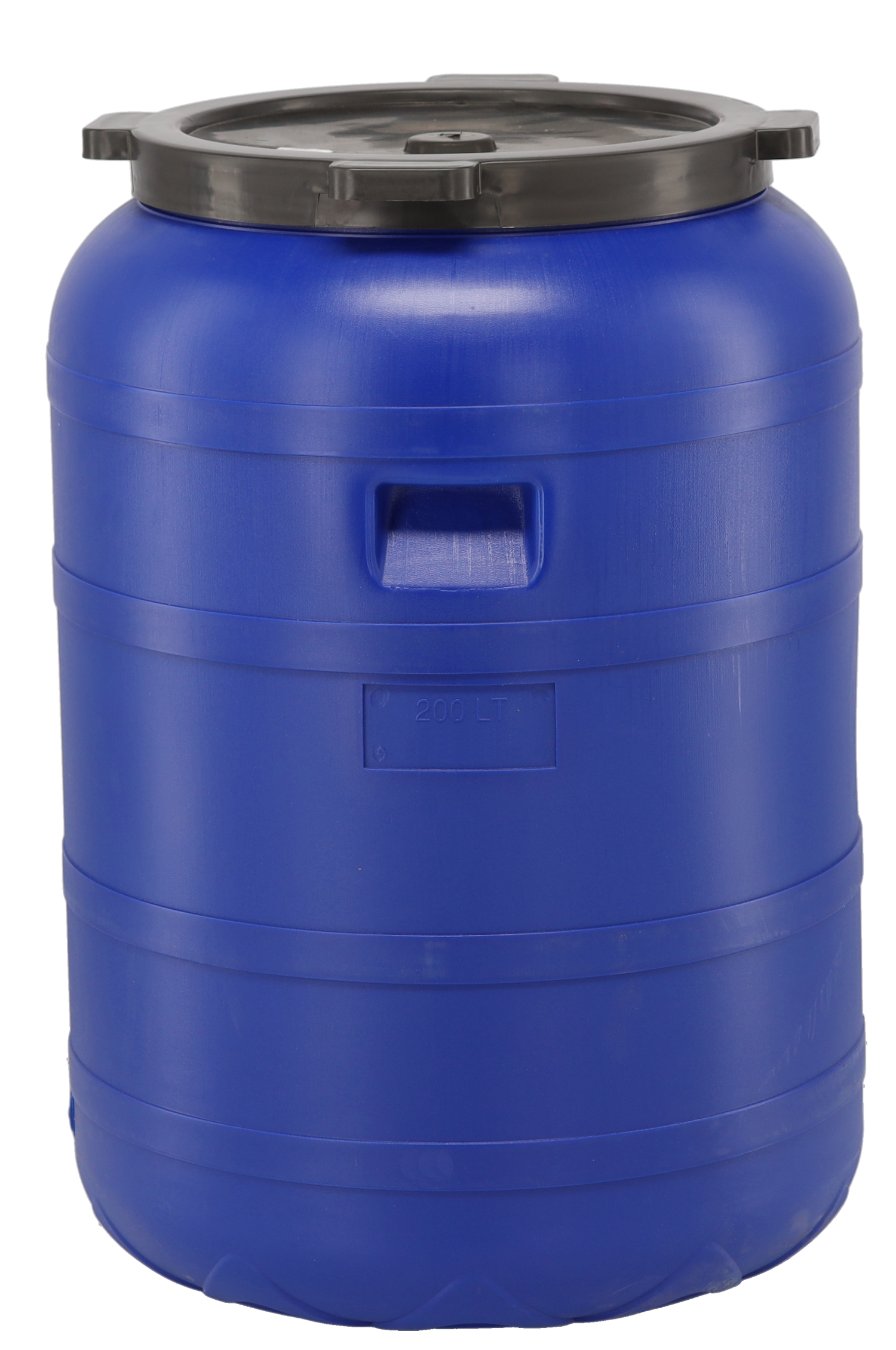 Plastový modrý sud s čiernym ochranným vekom 200 litrov 38567 - obrázok 1