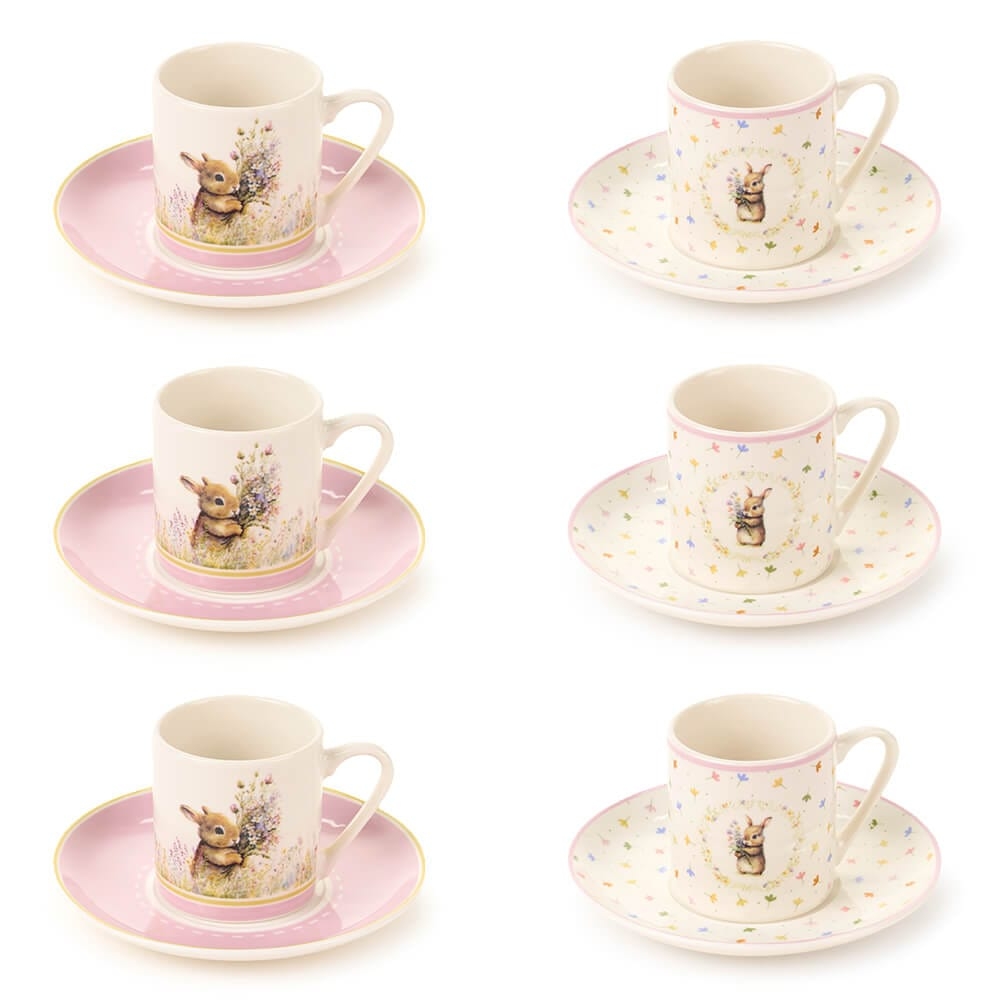 Nuvole di Stoffa Šálka s tanierikom porcelán zajačik set 6 ks 180 ml 46104 - obrázok 1