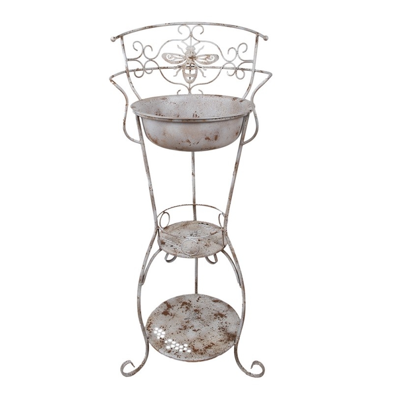 Kovové dekoračné umývadlo na stojane v bielom farebnom prevedení a ošúchanom vintage štýle s dekorom včely 48 x 42 x 108 cm Clayre & Eef 44377 - obrázok 1