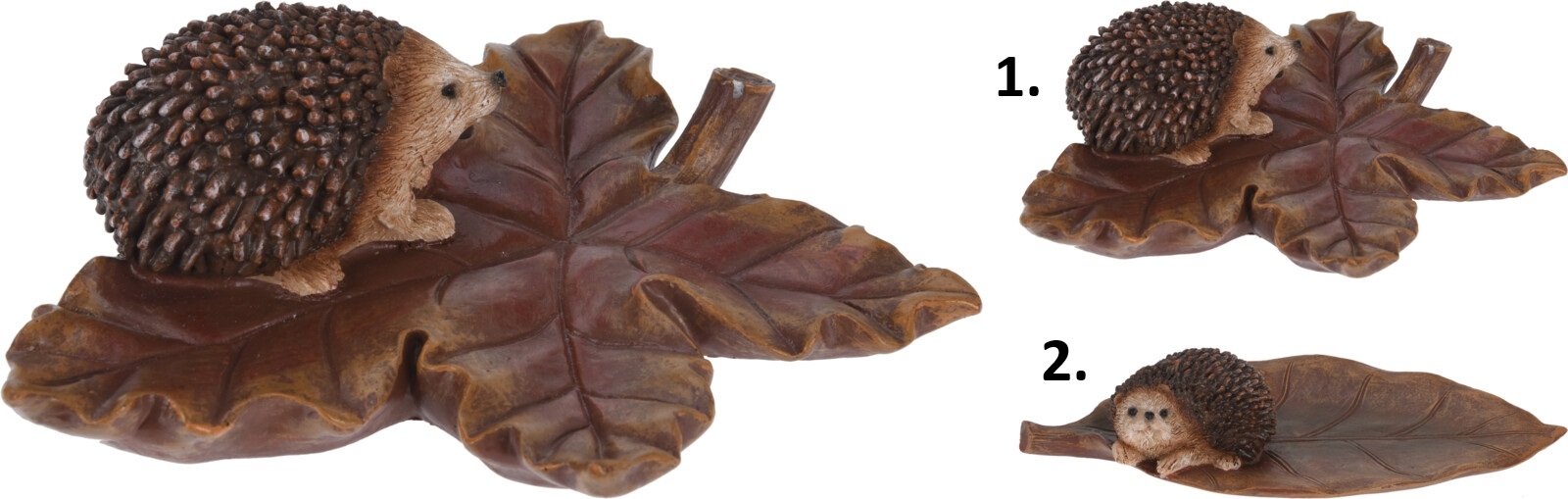 Polyresinová dekorácia ježka na liste v hnedom farebnom prevedení s jesenným dekorovaním v dvoch prevedeniach 22 x 11 x 4 cm 44658 - obrázok 1