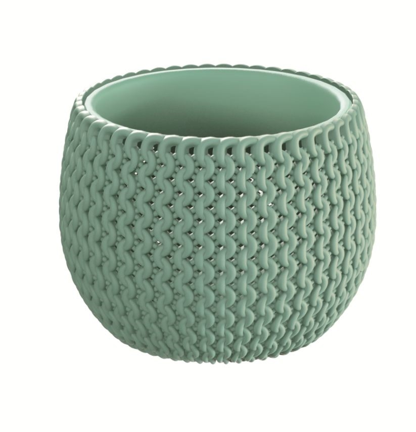 Plastový guľatý kvetináč so štrikovanou štruktúrou s vkladom Splofy Bowl šalvia 18 cm 27720 - obrázok 1