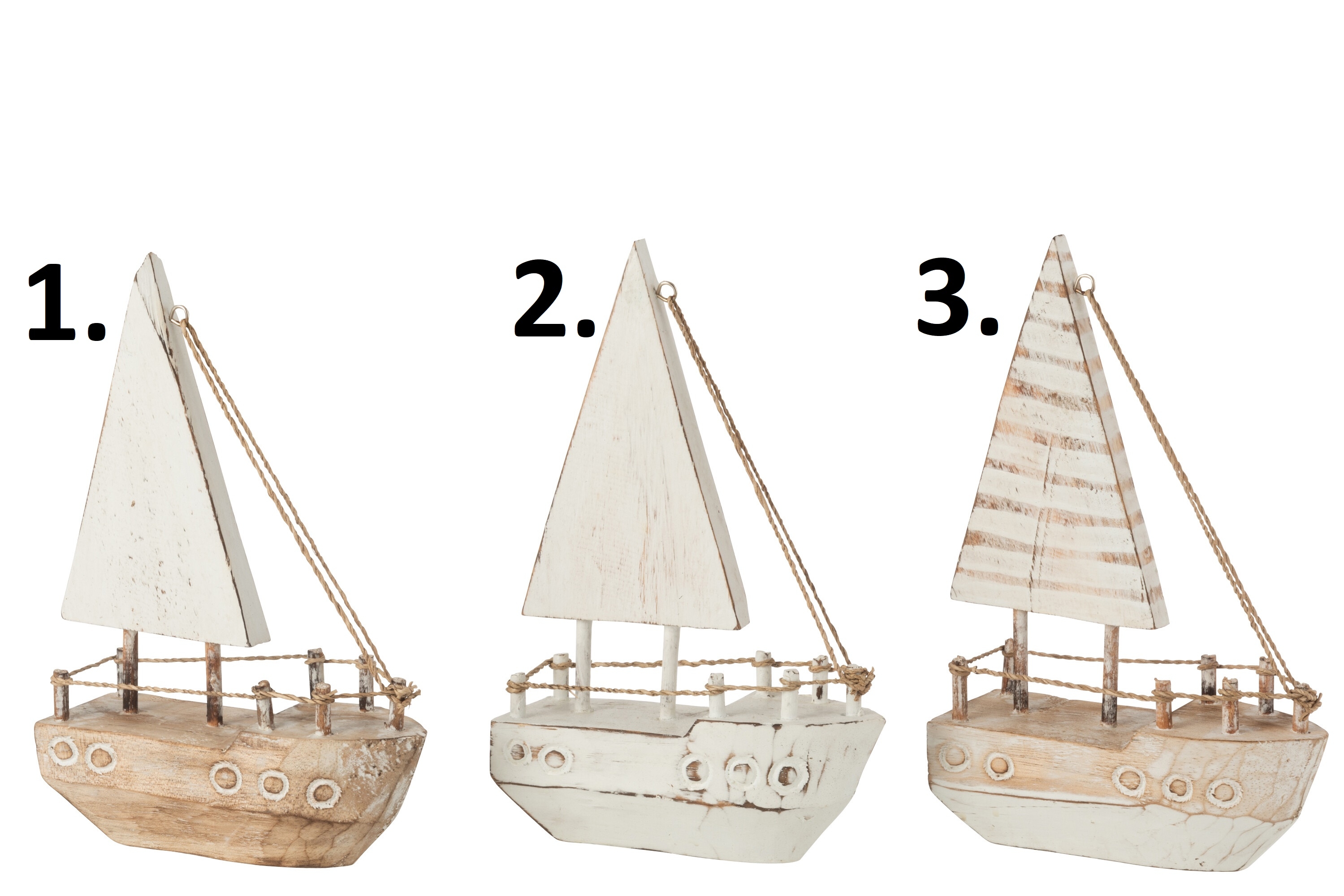 Drevená dekorácia morskej plachetncie v prírodných farbách s bielym patinovaním 16 x 6 x 27 cm Jolipa 41243 - obrázok 1