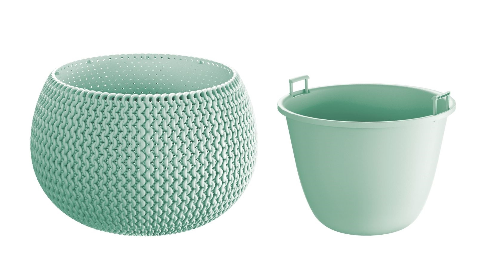 Plastový guľatý kvetináč so štrikovanou štruktúrou s vkladom Splofy Bowl šalvia 37 cm 27702 - obrázok 1