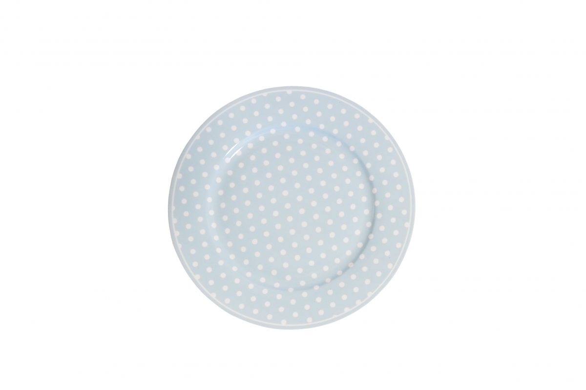 Pastelovo modrý retro porcelánový dezertný tanier s bodkovaným bielym dekorom o priemere 20 cm Isabelle Rose 35873 - obrázok 1