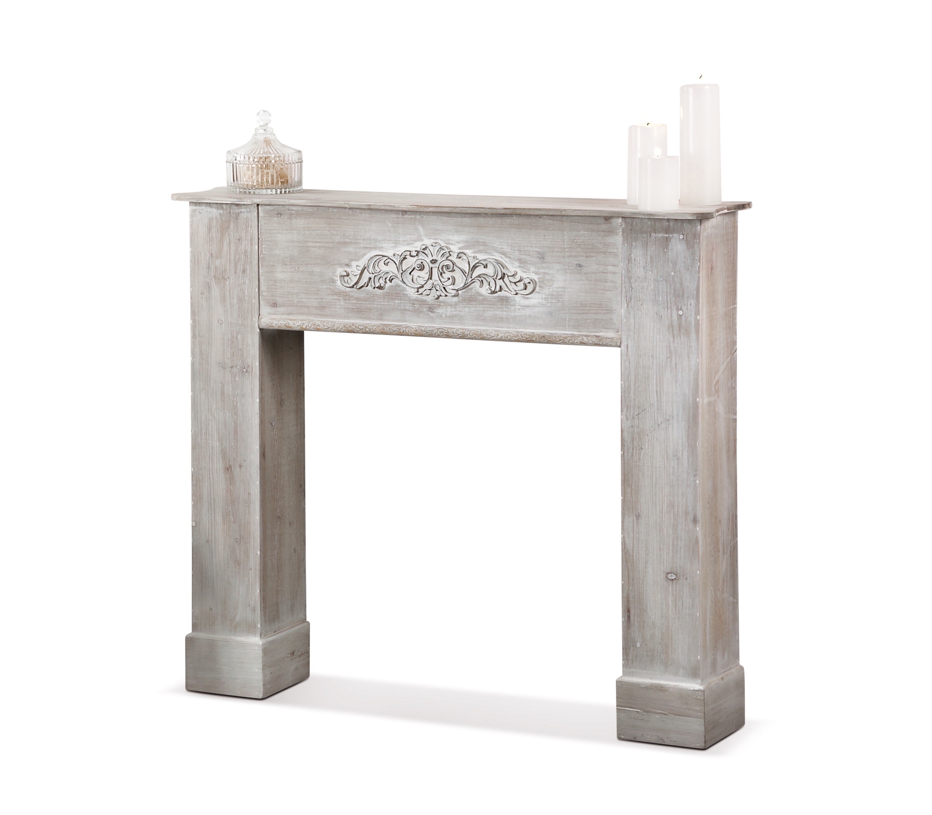 Krbová rímsa prírodnej farby so sivým efektom v rustikálnom štýle s dekorom 110 x 97 x 23 cm 39007 - obrázok 1