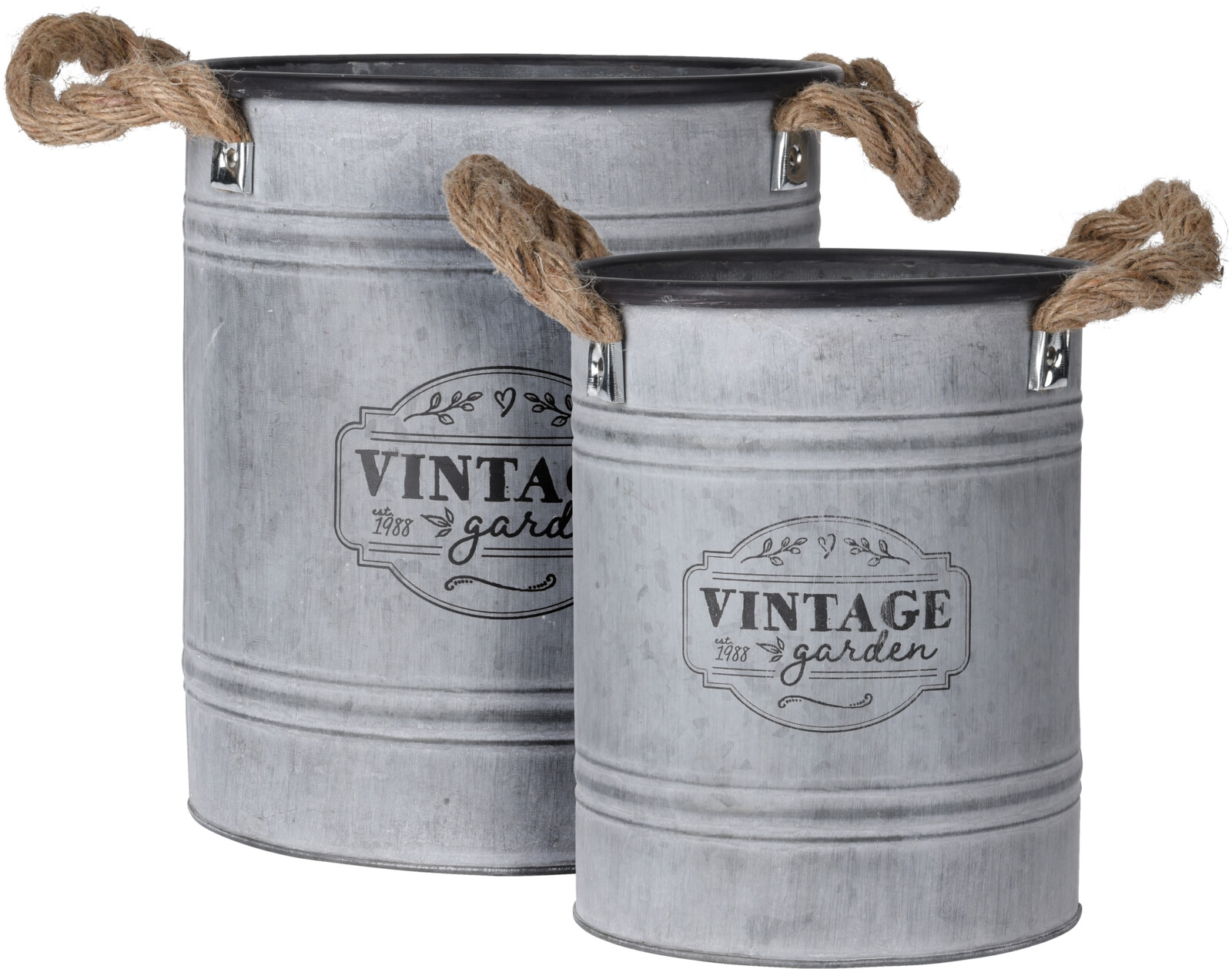 Kvetináč pozinkovaný s nápisom Vintage a ľanovými rúčkami po stranách 34266 - obrázok 1