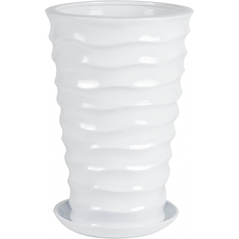 Keramický kvetináč s podmiskou Irma Duna biely glazovaný výška 50 cm x 28 cm 33905 - obrázok 1
