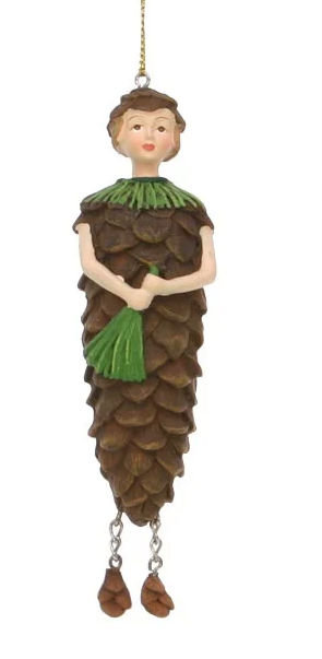 Polyresinová dekorácia postavičky v tvare šišky Pine cone so šnúrkou na zavesenie 3,5 x 3 x 12 cm 45035 - obrázok 1