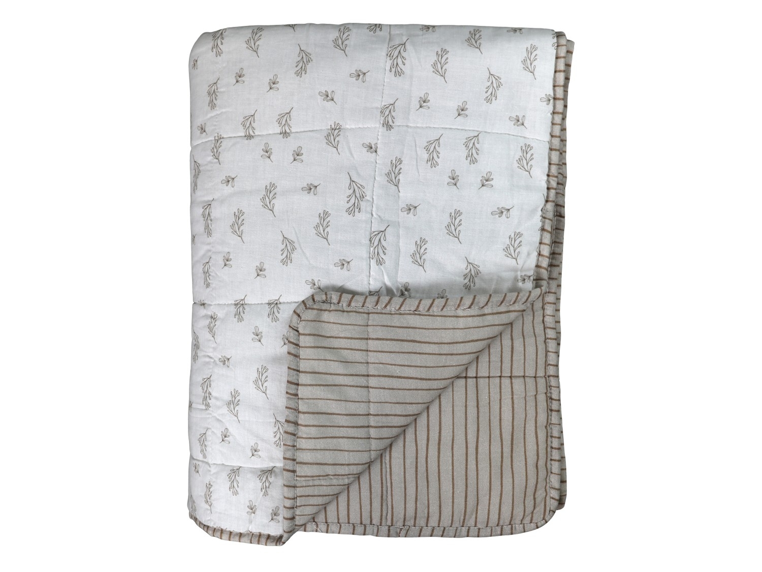 Bavlnená prikrývka - deka s prúžkovaným mocca-hnedým dekorovaním s listami 180 x 130 cm Chic Antique 41207 - obrázok 1