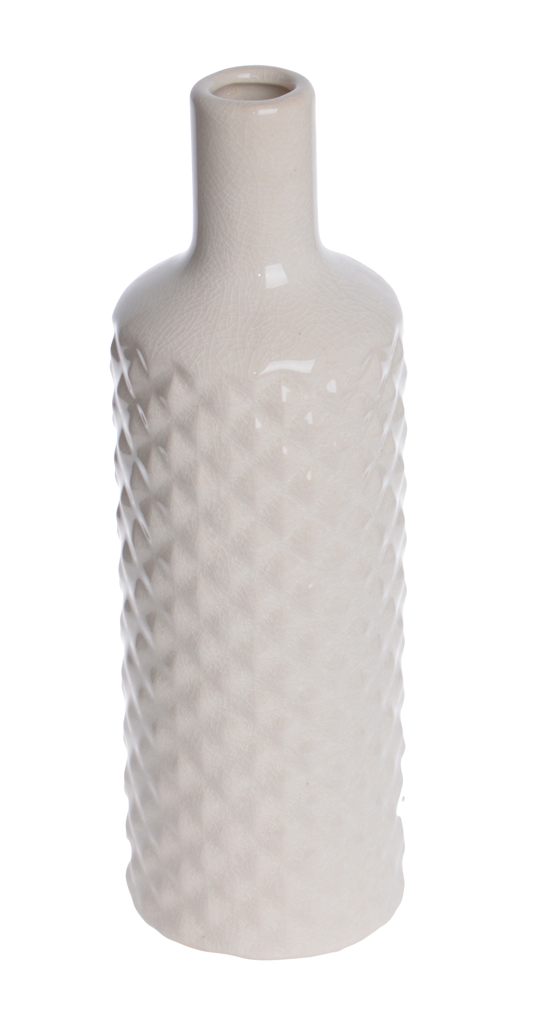 Keramická krémová váza ako fľaša so vzorom tlačených kociek 9 x 27,5 cm 35502 - obrázok 1