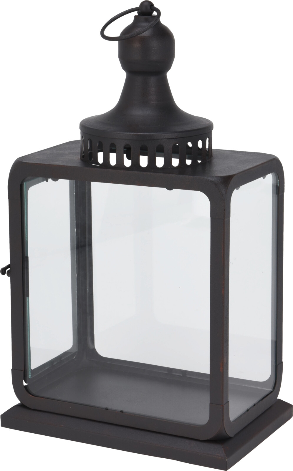 Kovová dekorácia lampáša v čiernom farebnom prevedení so sklenenou výplňou a kovovým úchopom 22 x 38 cm 44625 - obrázok 1