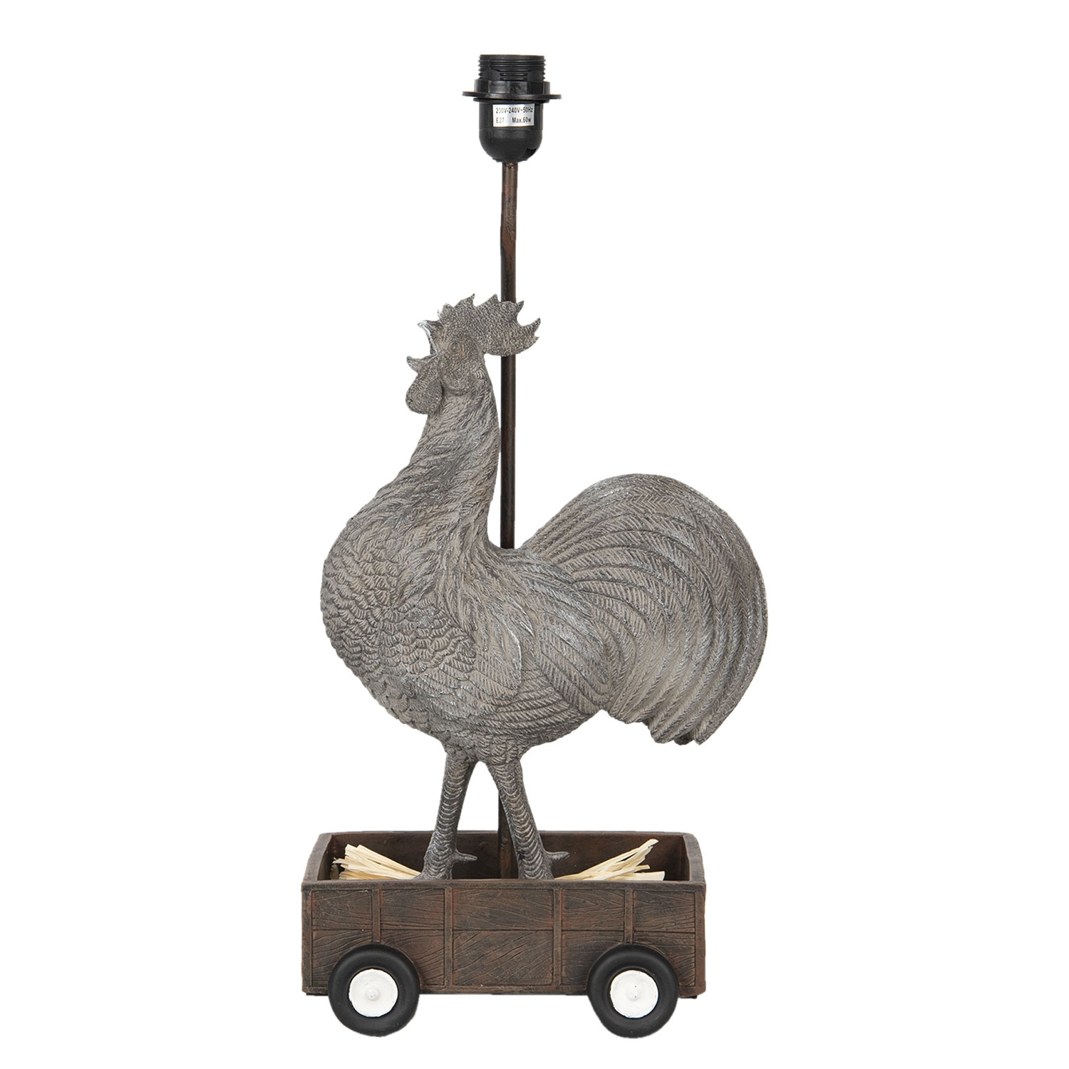 Polyresinová čierna stolná lampa so stojacim kohútom v hnedom vozíku 27 x 17 x 56 cm Clayre & Eef 35630 - obrázok 1