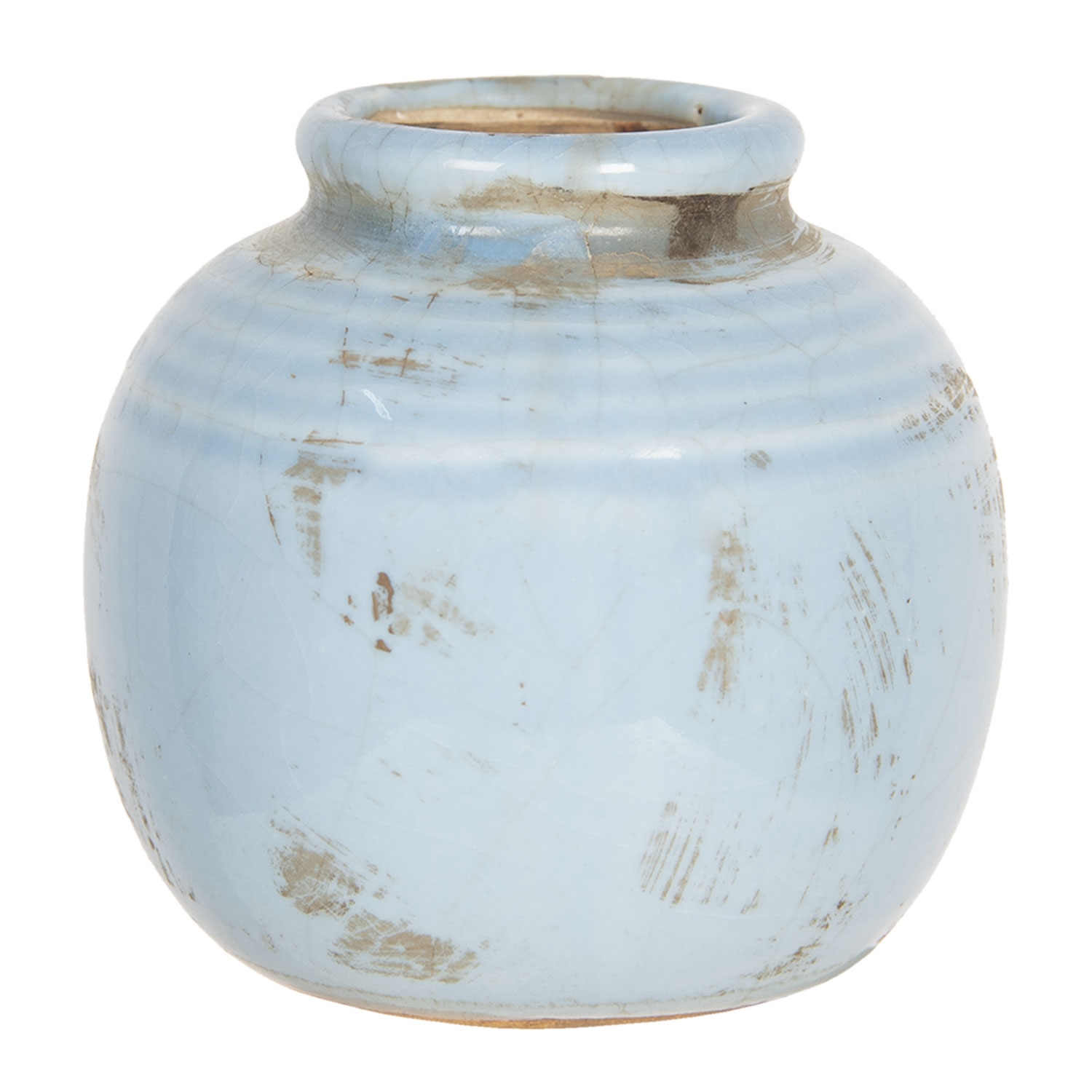 Keramická modrá váza glazovaná s vintage obitým vzhľadom 8 x 8 cm Clayre & Eef 35612 - obrázok 1