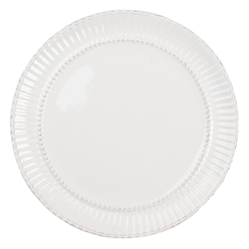Biely keramický plytký tanier so strieborným dekorovaním o priemere 27 cm Clayre & Eef 36084 - obrázok 1