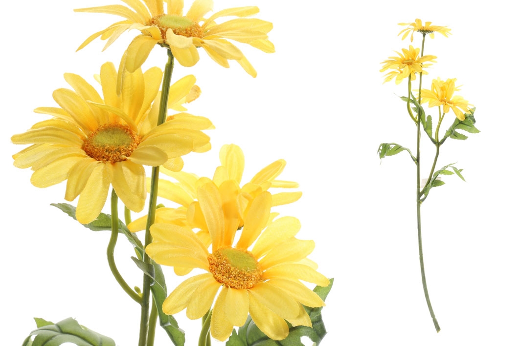 Umelá dekorácia kytičky harmančeku v žltom farebnom prevedení so zelenými lístkami 50 cm 42745 - obrázok 1