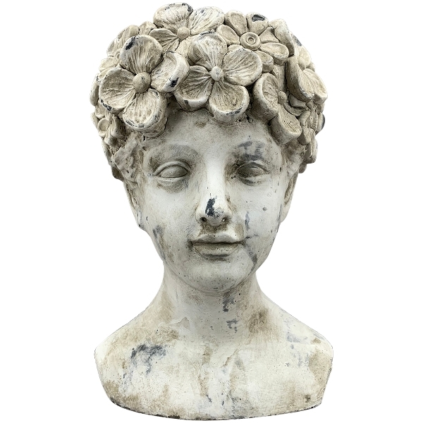 Cementová dekorácia hlavy ženy s kvetináčom v krémovom farebnom prevedení vo vintage štýle 20,5 x 19,5 x 30 cm 43920 - obrázok 1