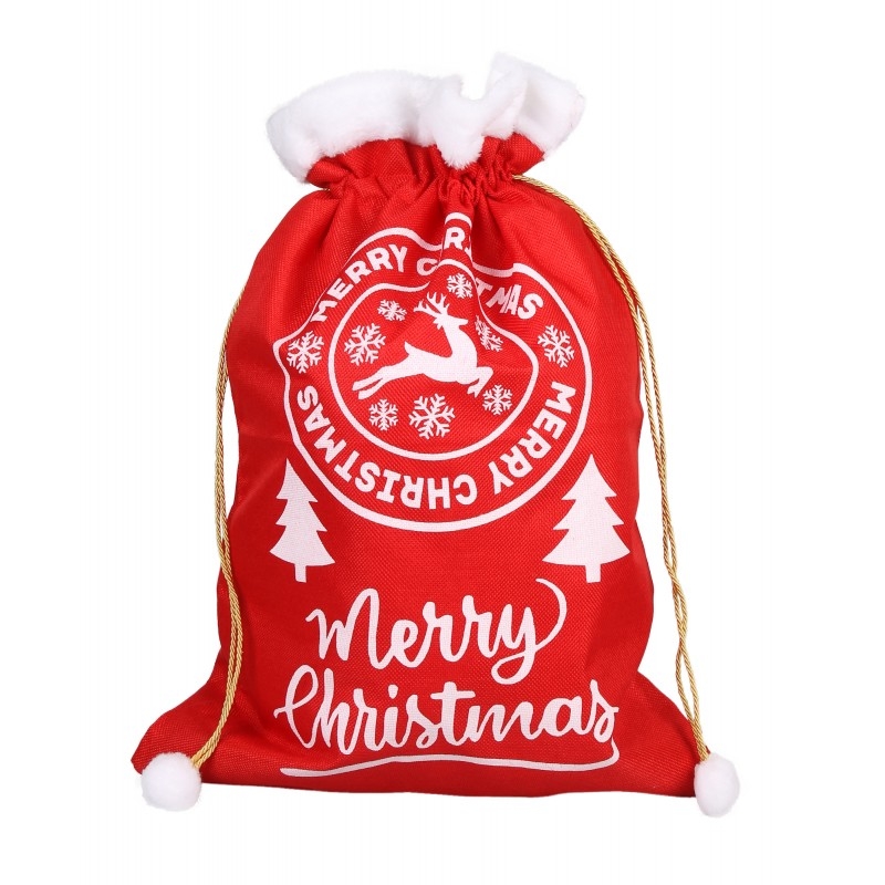 Vianočné červené vrece na darčeky s bielym nápisom MERRY CHRISTMAS a so stiahnuteľnou šnúrkou 60 x 40 cm 38215 - obrázok 1