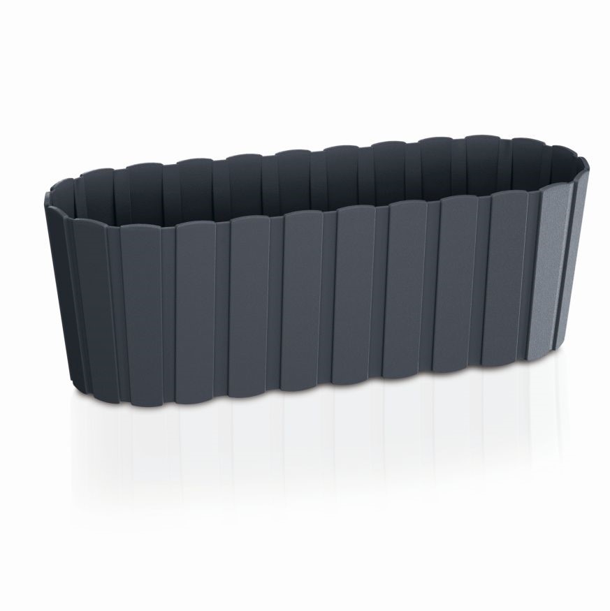 Plastový truhlík BOARDEE Case kvetináč oválny v antracitovej farbe so vzorom latiek 38 cm 33018 - obrázok 1