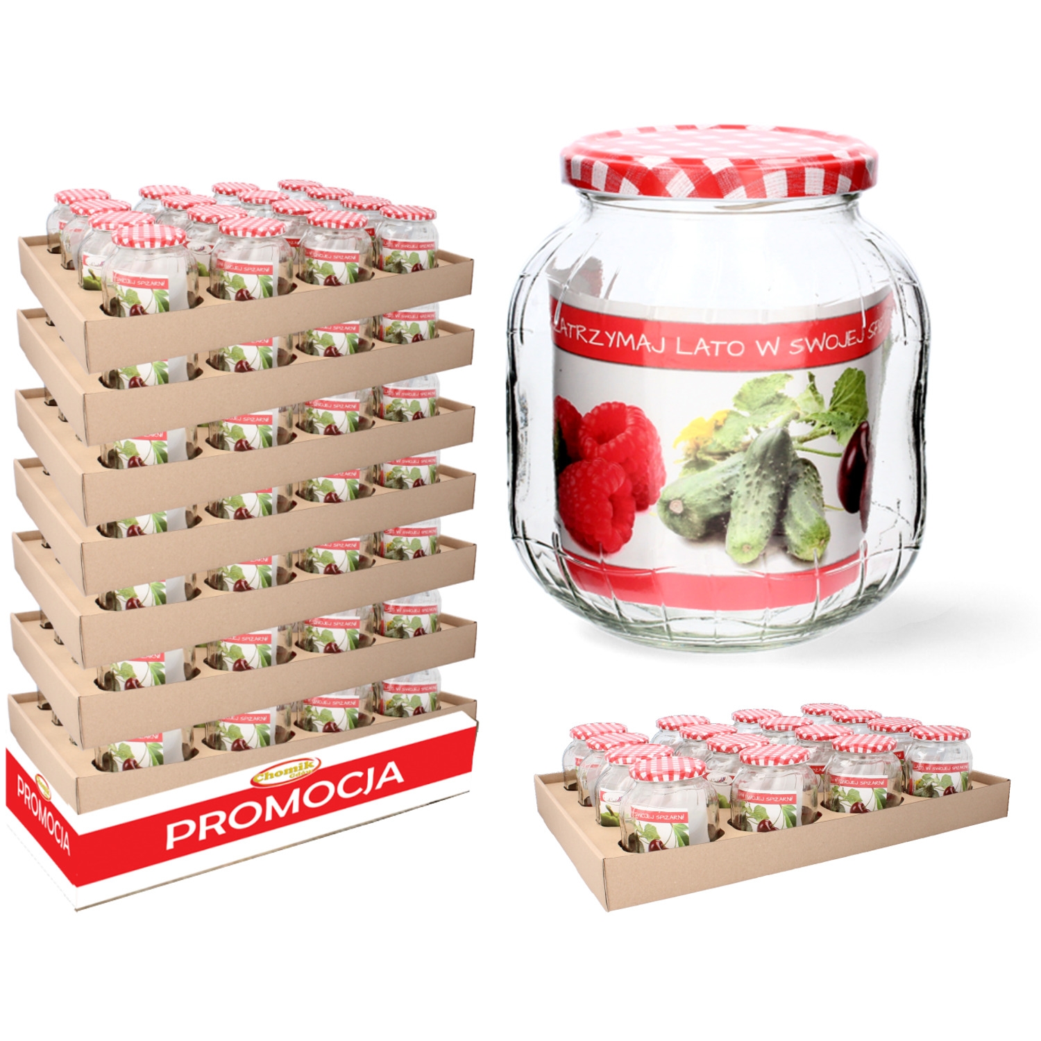 Sklenená zaváraninová fľaša s károvaným červeno-bielym vrchnákom 720 ml 38027 - obrázok 1
