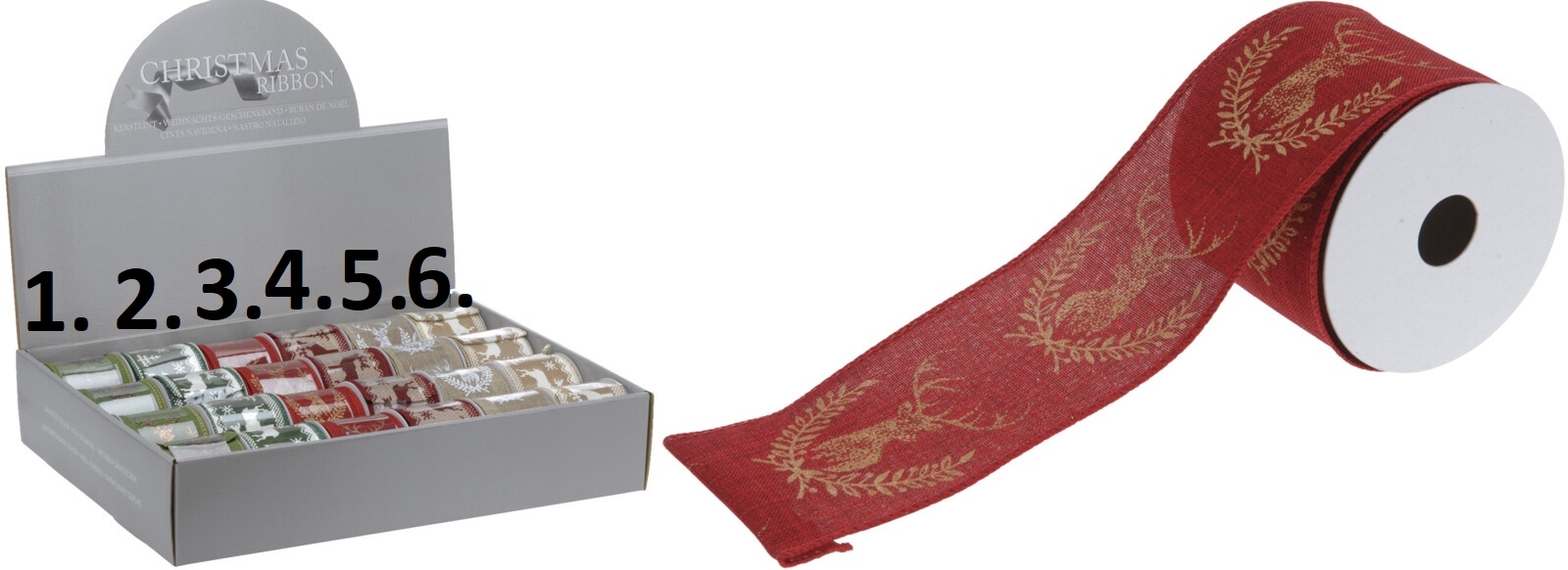 Stuha s vianočným jelením motívom v šiestich prevedeniach 6 x 270 cm 38907 - obrázok 1