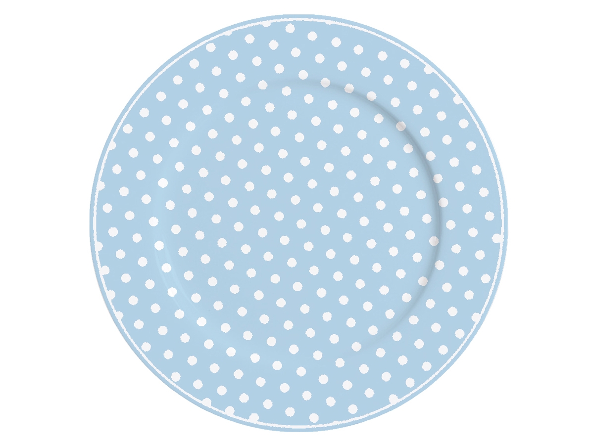 Pastelovo modrý retro porcelánový plytký tanier s bodkovaným bielym dekorom o priemere 23 cm Isabelle Rose 35876 - obrázok 1