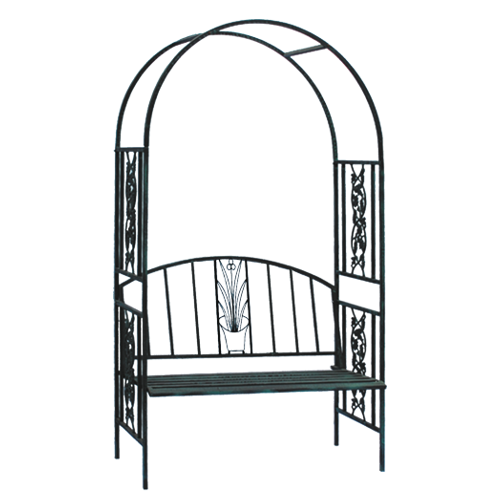 Kovová záhradná dekorácia pergoly s lavičkou v čiernom farebnom prevedení 122 x 58 x 203 cm 23403 - obrázok 1
