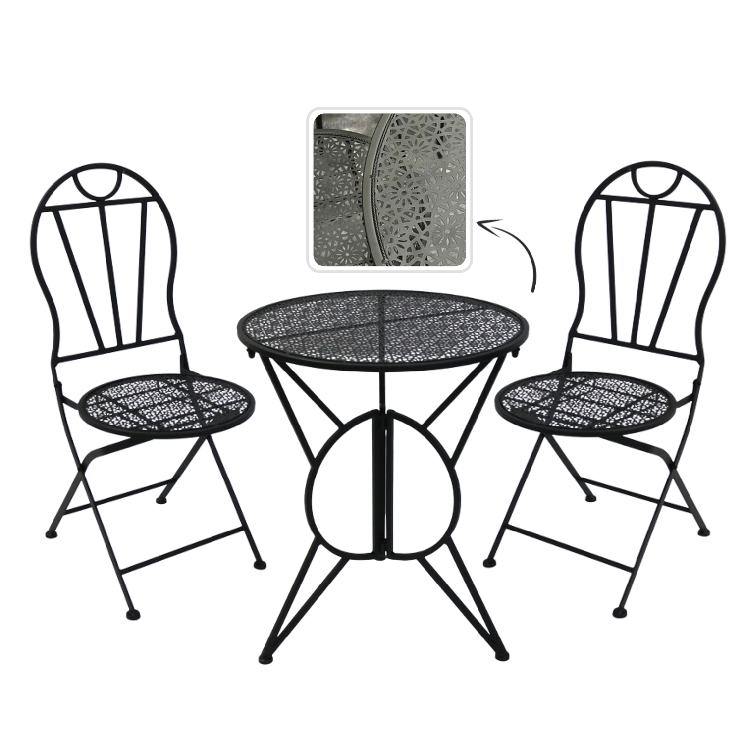 Set kovového stola a dvoch stoličiek čierna 60x60x72cm/50x40x94cm 45980 - obrázok 1